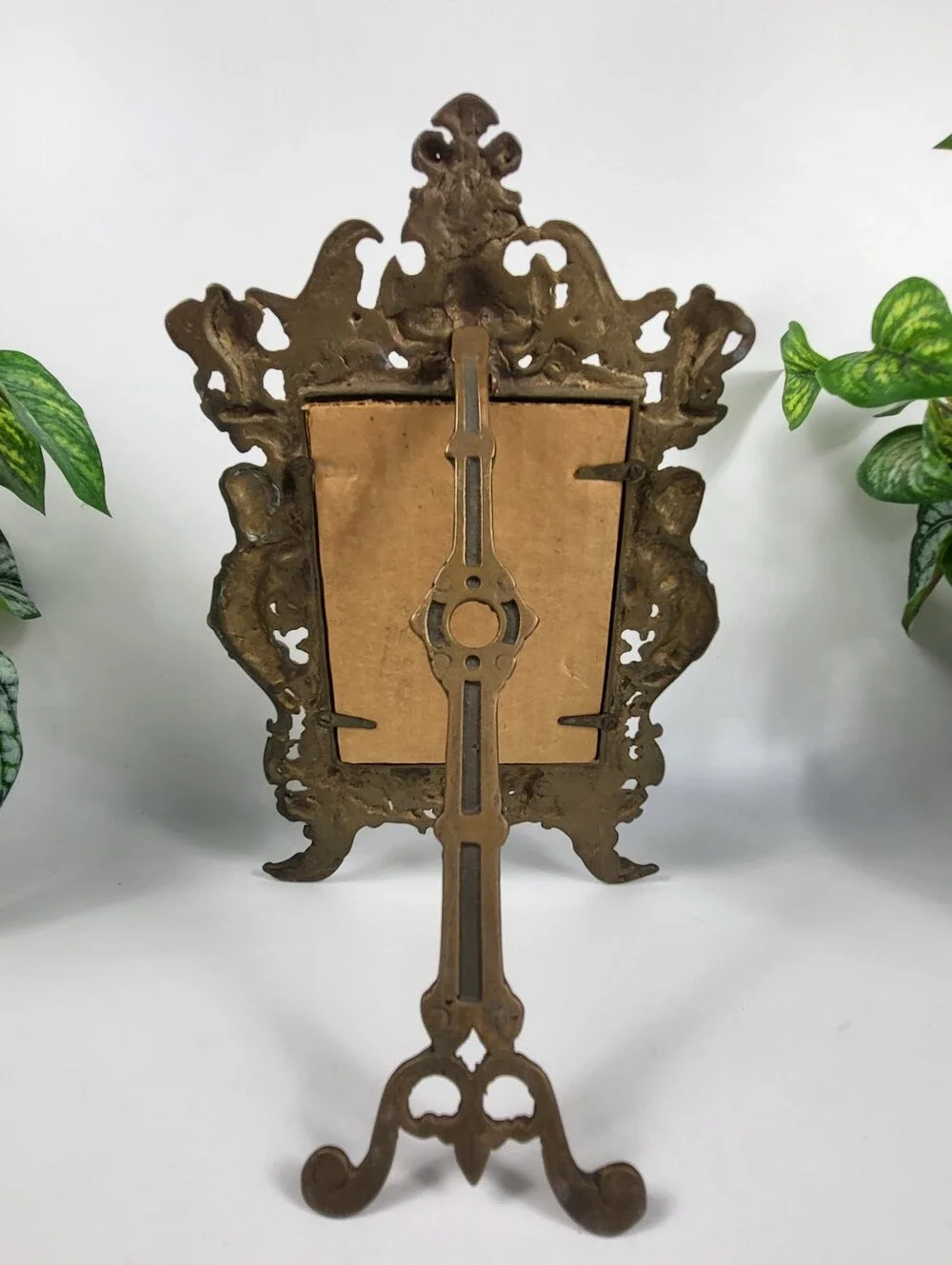 Antique Brass Mirror w/Easel- Late 19th Century High Relief Bacchus Mask Baroque